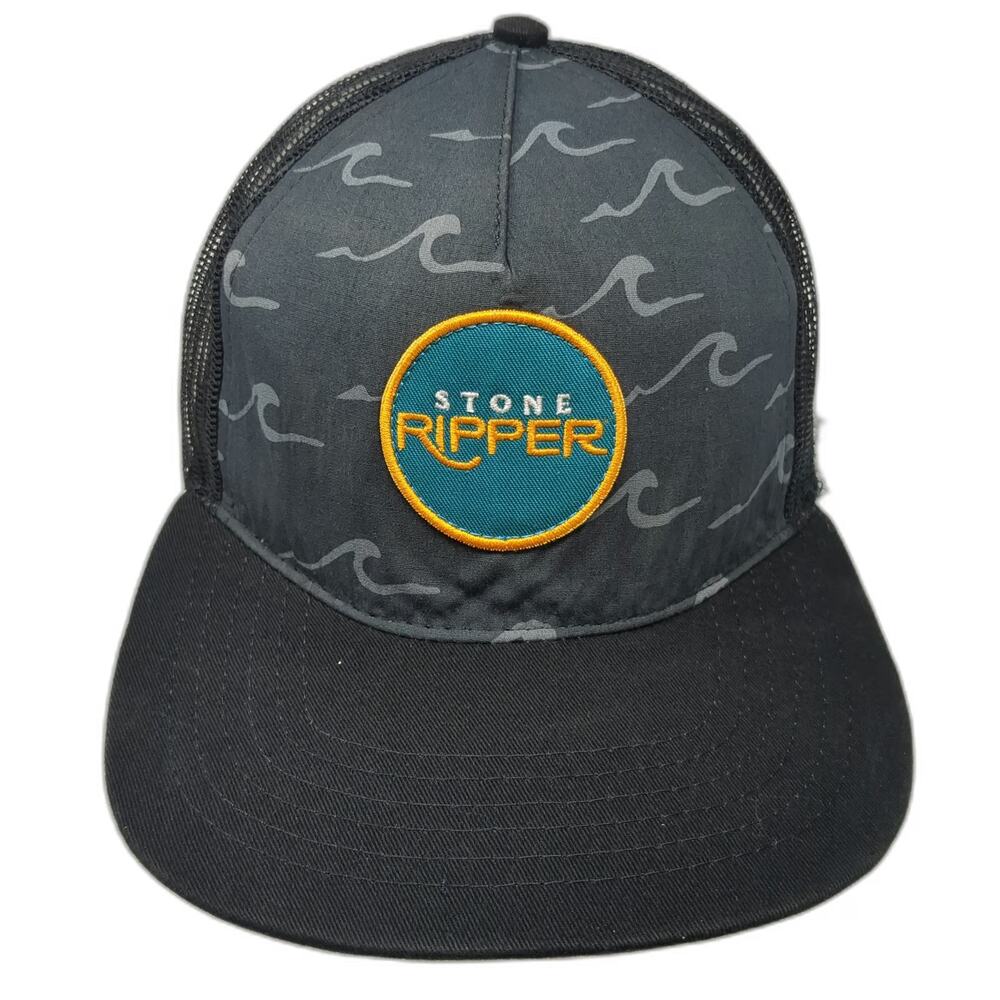 Stone Brewing Ripper Trucker Hat Black One Size Wave Pattern Mesh Snapback Patch